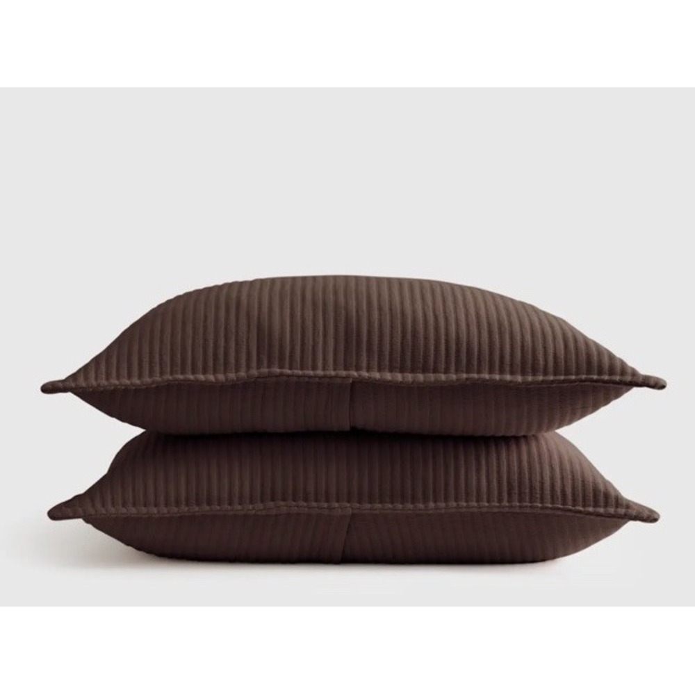 NWOT Quince Organic Cotton Ribbed Matelasse Sham Set King‎ Chocolate Brown
